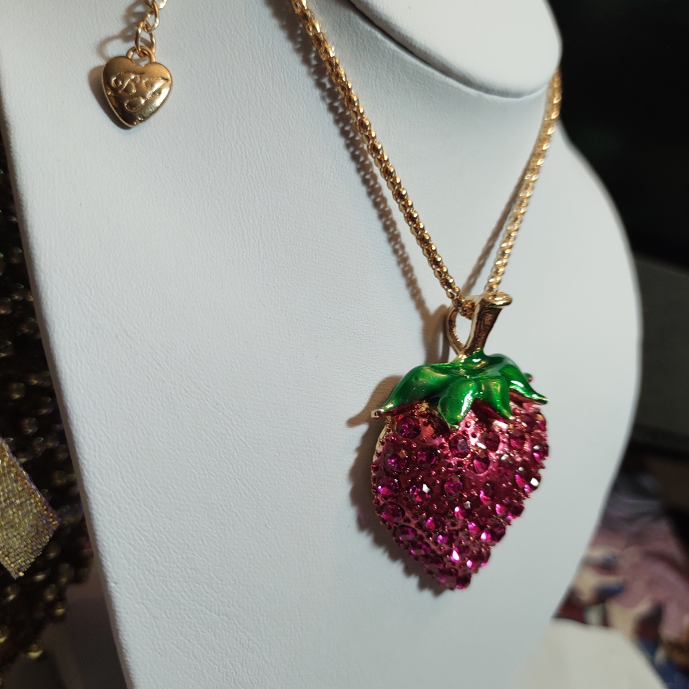 Betsey Johnson Pink and Green Strawberry Necklace - Picture 2 of 5